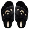 Rettrose Women's The Isabel Black Luxury Plush Diamanté Embellished Handmade Slipper In Black
