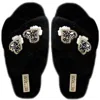 Rettrose Women's The Katie Black Luxury Plush Diamanté Heart Embellished Handmade Slipper In Black