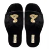 Rettrose Women's The Lucie Black Luxury Plush Diamanté Embellished Handmade Slipper In Black