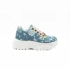 Rettrose Women's The Maeve Luxury Dusky Blue Satin Handmade Embellished Trainers In Blue