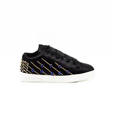 Rettrose Women's The Melanie Luxury Black Satin Handmade Embellished Tennis Shoe