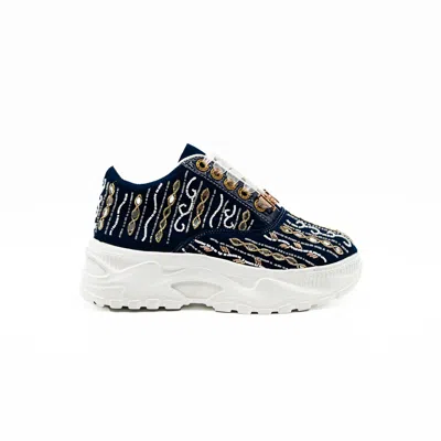 Rettrose Women's The Mia Luxury Dusky Blue Suede Handmade Embellished Trainers