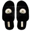 Rettrose Women's The Molly Black Luxury Plush Diamanté Embellished Handmade Slipper In Black