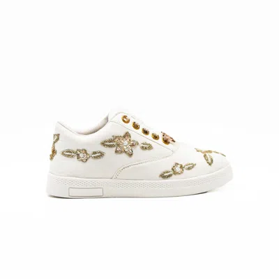 Rettrose Women's The Quinn Luxury White Satin Handmade Embellished Tennis Shoe