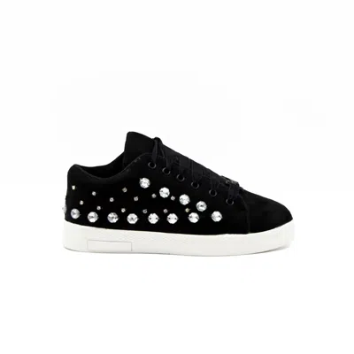 Rettrose Women's The Rose Luxury Black Suede Handmade Embellished Tennis Shoe