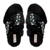 Rettrose Women's Thea Black Luxury Plush Diamanté Embellished Handmade Slipper In Black
