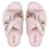 Rettrose Women's Zoey Dusky Pink Luxury Plush Diamanté Embellished Handmade Slipper In Pink