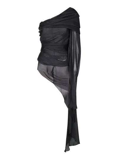 Rev Sheer Silk Top With Asymmetric Cut In Black