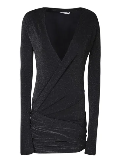 Rev Long-sleeved Dress With Crossover V-neckline In Black