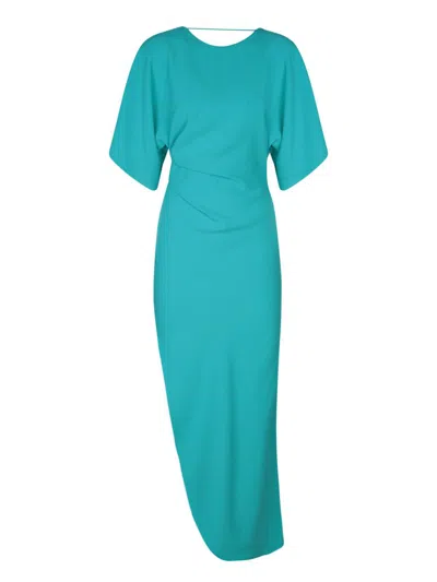 Rev Azure Satin Long Dress With Asymmetric Cut In Green