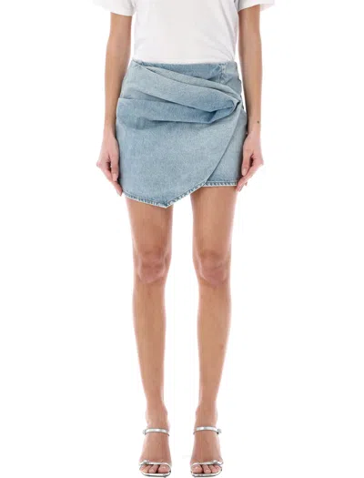 Rev The Marlowe Draped Mini Denim Skirt In Blue