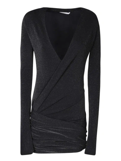 Rev Long-sleeved Dress With Crossover V-neckline In Black