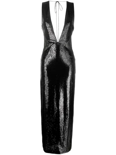 Rev Sequin-embellished Maxi Dress In Black