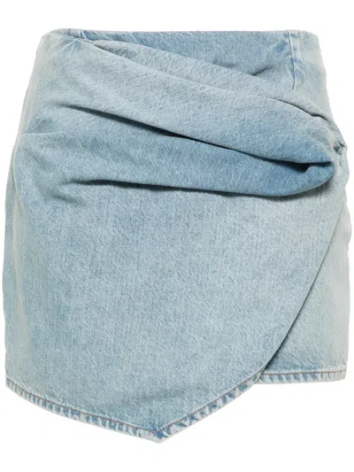 Rev The Marlowe Draped Mini Denim Skirt In Blue