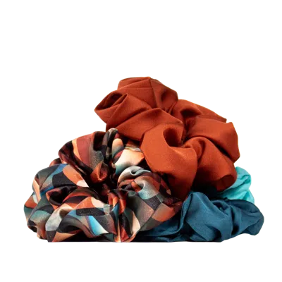 Revair Luxe Satin Scrunchies - Cinnamon Swirl Limited Edition - Gold, Brown, Bronze, Beige, Multicolor