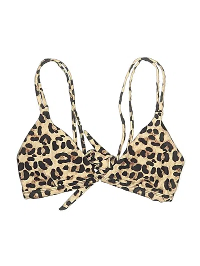 Pre-owned Revamped Swimsuit Top Gold Animal Print Pattern Swimwear
