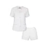 Reve Sleepwear Women's Ciel Short Set In White With Pink Embroidery - Flowers In White