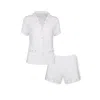 Reve Sleepwear Women's Ciel Short Set In White With Pink Embroidery - Flowers In White