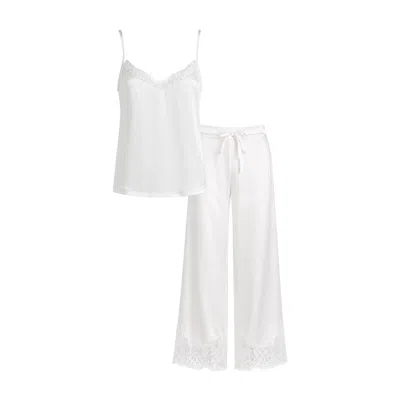 Reve Sleepwear Women's White Lace Bandeau Silk Set – Long Pants