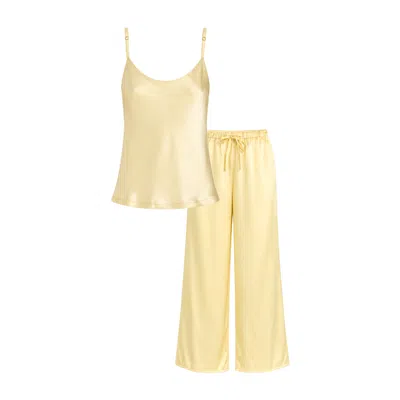Reve Sleepwear Women's Yellow Bandeau Silk Set – Long Pants