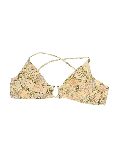 Pre-owned Revel Rey Swimsuit Top Gold Floral Pattern Swimwear