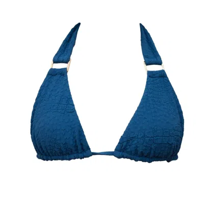 Revel Rey Women's Cami Triangle Bikini Top In Navy Croc In Blue