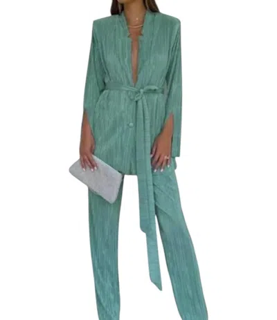Revella The Label Sukianna Plisse Pants Set In Seafoam In Green