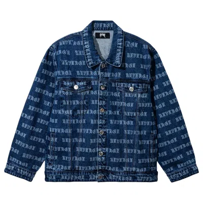 Pre-owned Revenge Allover Logo Denim Jacket 'stonewashed Indigo' | Black | Men's Size Xxl