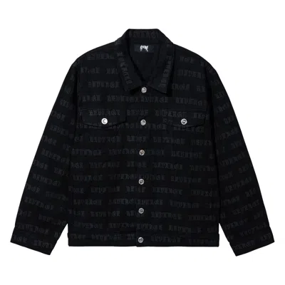 Pre-owned Revenge Allover Logo Denim Jacket 'washed Black' | Men's Size L