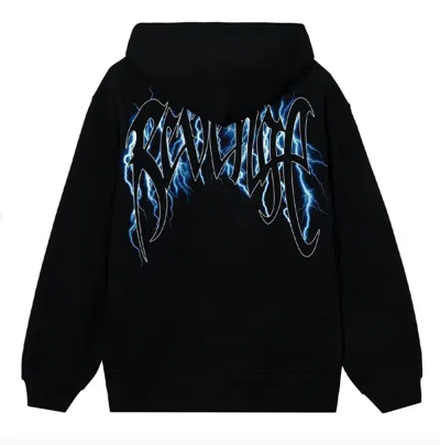 Pre-owned Revenge Blue Lightning Arch Logo Black Hoodie Size Small
