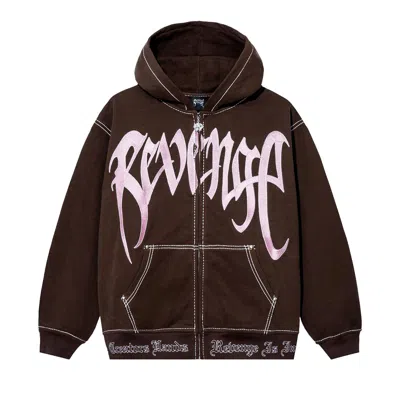 Pre-owned Revenge Contrast Embroidered Zip Hoodie 'brown/pink' | Men's Size Xl