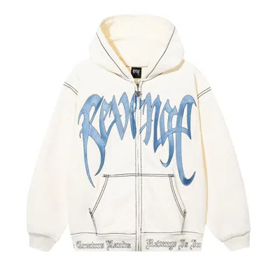 Pre-owned Revenge Contrast Embroidered Zip Hoodie 'cream/blue' | White | Men's Size Xxl