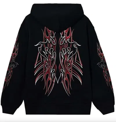 Pre-owned Revenge Flaming Fire Cross Logo Black Hoodie Size Large