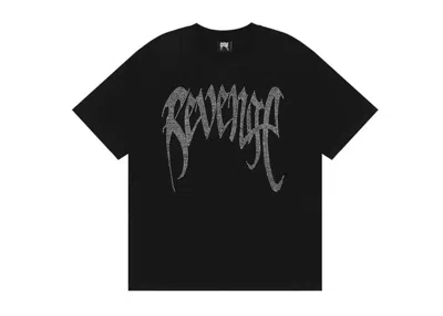 Pre-owned Revenge Men's  Bejeweled Rhinestone Logo Tee Shirt In Black