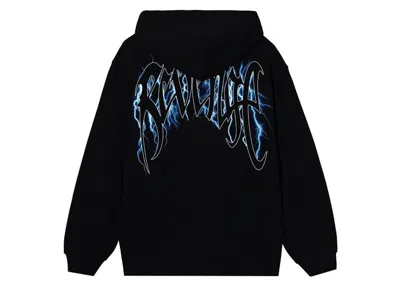 Pre-owned Revenge Men's  Blue Lightning Arch Logo Hoodie In Black