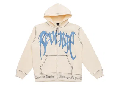 Pre-owned Revenge Men's  Contrast Embroidered Zip Hoodie In Cream/blue
