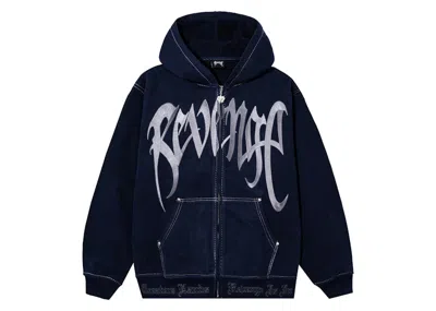 Pre-owned Revenge Men's  Contrast Stitch Embroidered Zip Hoodie In Navy Blue/silver