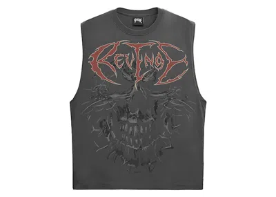 Pre-owned Revenge Men's  Skull Flame Cut Off Tank In Vintage Black