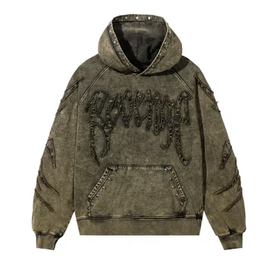Pre-owned Revenge Vintage Arch Logo Studded Hoodie 'washed Olive/black' | Green | Men's Size Xxl