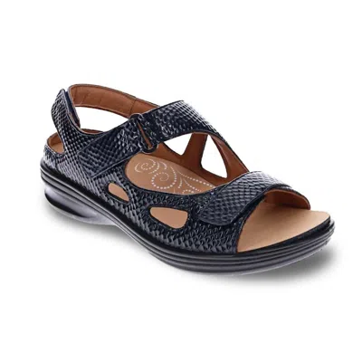 Revere Women's Astoria Adjustable Strap Sandal In Navy Snake In Black