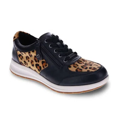 Revere Women's Boston Zip Sneaker In Black/leopard