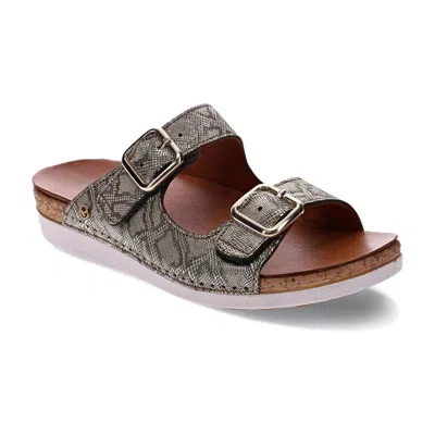 Revere Women's Brighton 2 Strap Slide Sandal In Khaki Diamond