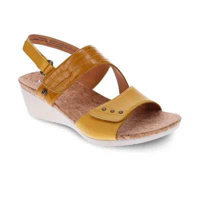 Revere Women's Grenada Back Strap Wedge Sandal In Mustard French/croc In Brown
