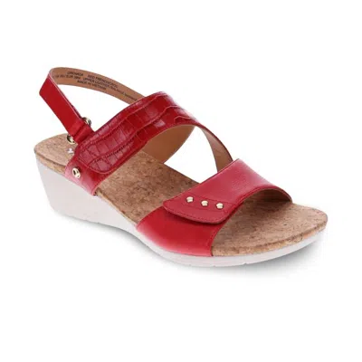 Revere Women's Grenada Back Strap Wedge Sandal In Red French/croc In Multi