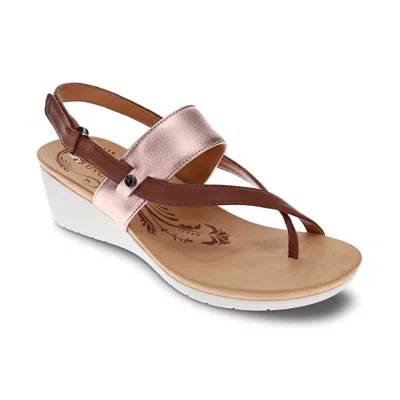 Revere Women's Honolulu Backstrap Wedge Sandal In Cognac/rose In Multi