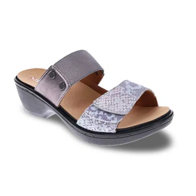 Revere Women's Ibiza Slide Sandal In Grey/teal Snake In Black