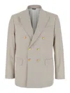 Reveres 1949 Beige Double Breasted Jacket With Peak Lapels In Virgin Wool And Cotton Blend Woman In Multi