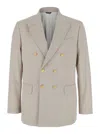 Reveres 1949 Beige Double Breasted Jacket With Peak Lapels In Virgin Wool And Cotton Blend Woman In Multi