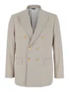 Reveres 1949 Beige Double Breasted Jacket With Peak Lapels In Virgin Wool And Cotton Blend Woman In Multi