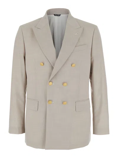 Reveres 1949 Beige Double Breasted Jacket With Peak Lapels In Virgin Wool And Cotton Blend Woman In Neutral